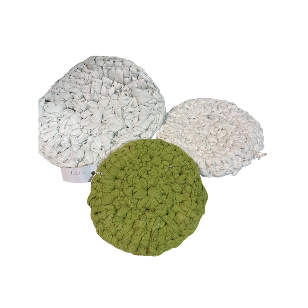 Future Hope Haiti Set of 3 Round Crochet Coasters Potholders‎ White Green